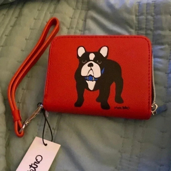 Marc Tetro Wallet French Bulldog Red Zip‎ Around / Wrist Strap Frenchie Dog NEW - Picture 1 of 3